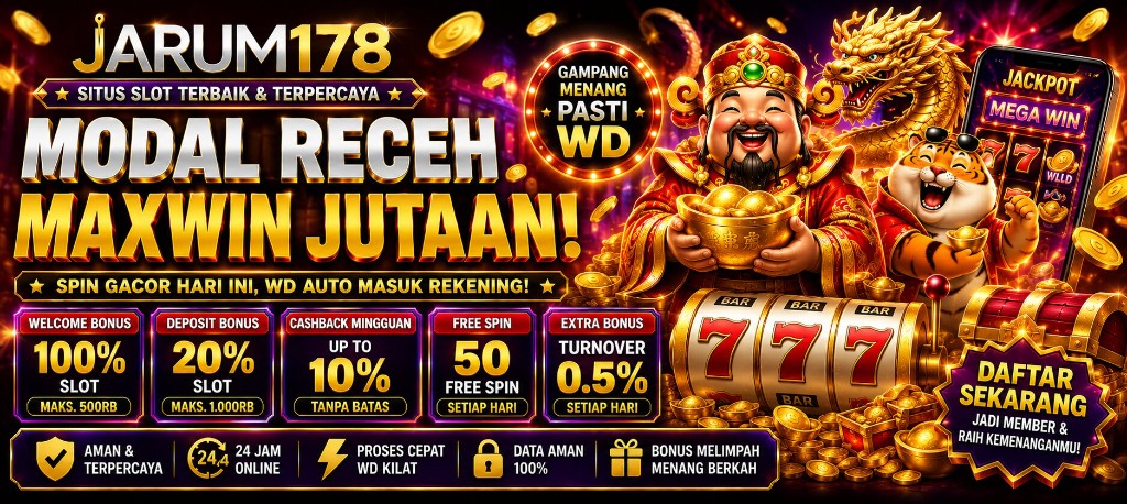 Banner Arena212 modal ringan maxwin besar — bonus slot 100%, cashback, free spin